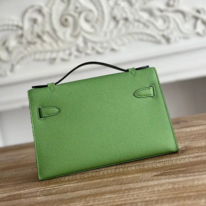 Cheap Hermes Kelly Pochette Epsom Leather Palladium Hardware In Green