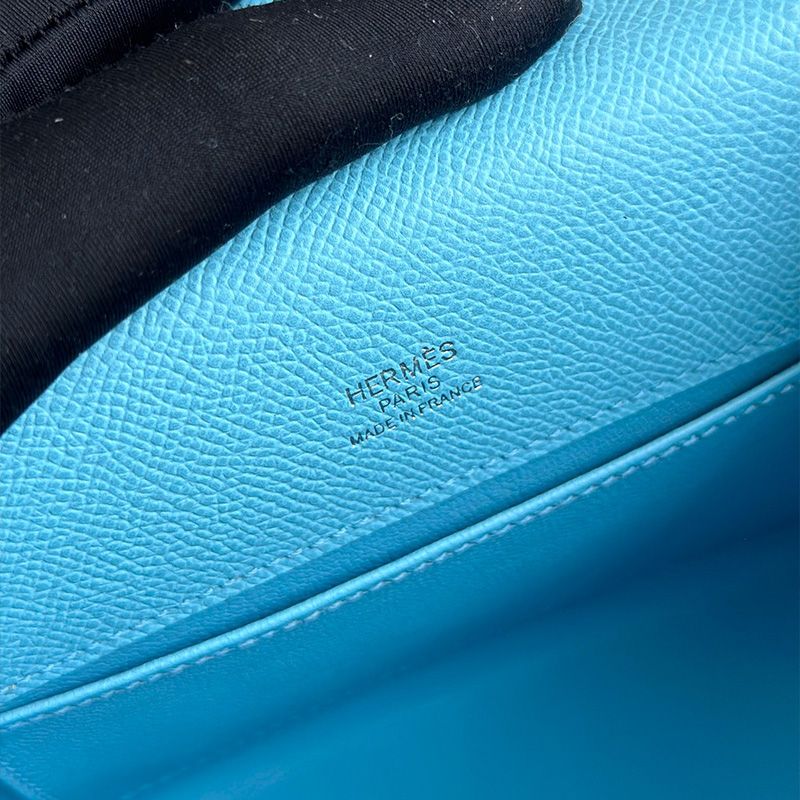 Hermes Kelly Pochette Epsom Leather Palladium Hardware In Light Blue