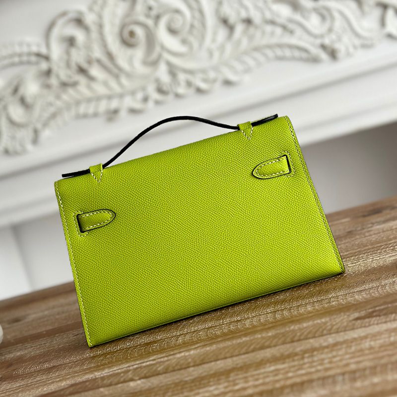 Hermes Kelly Pochette Epsom Leather Palladium Hardware In Mint Green