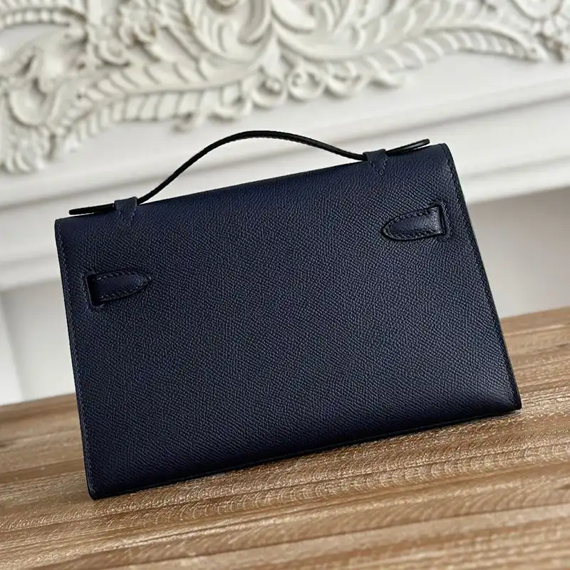 Cheap Hermes Kelly Pochette Epsom Leather Palladium Hardware In Navy Blue