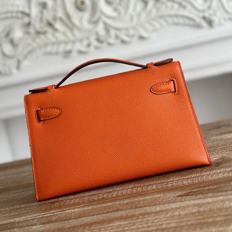 Hermes Kelly Pochette Epsom Leather Palladium Hardware In Orange