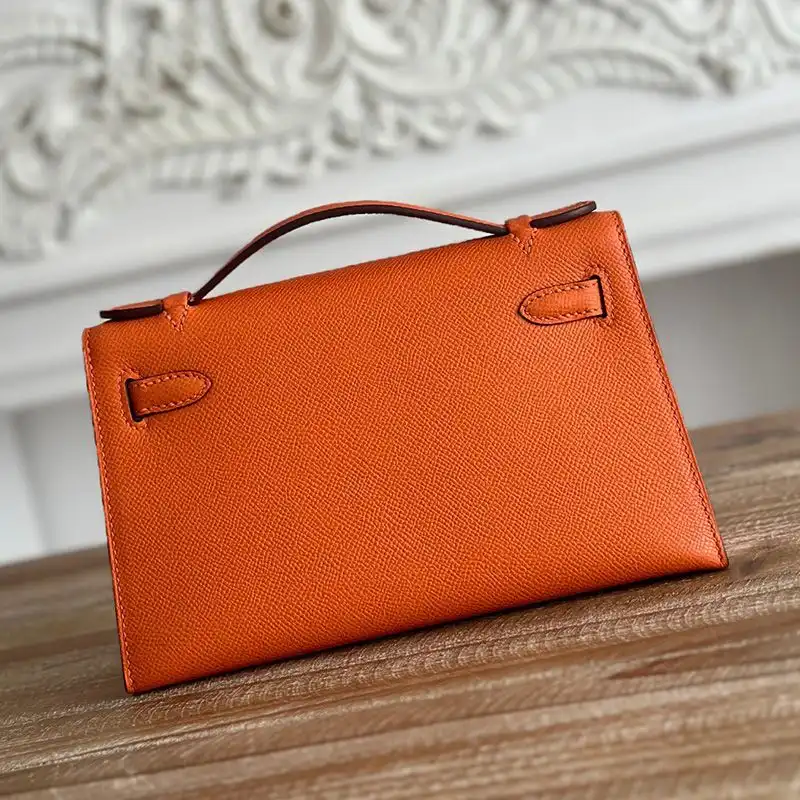 Affordable Hermes Kelly Pochette Epsom Leather Palladium Hardware In Orange