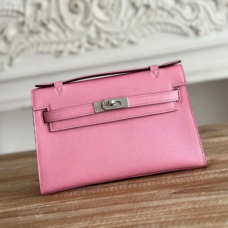 Hermes Kelly Pochette Epsom Leather Palladium Hardware In Pink