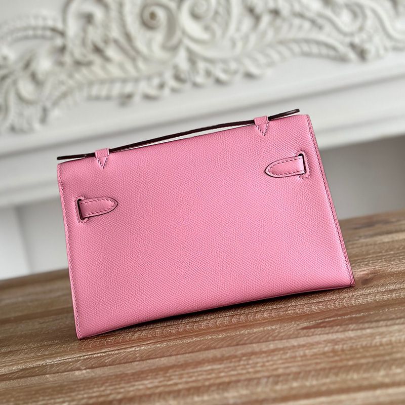 Hermes Kelly Pochette Epsom Leather Palladium Hardware In Pink