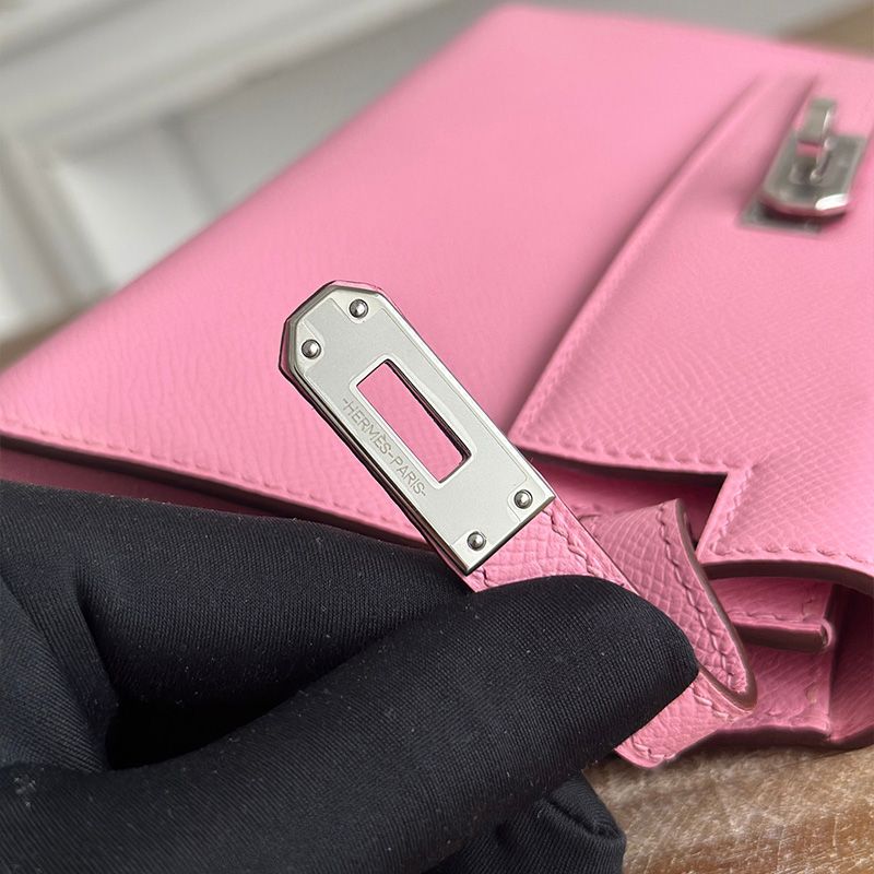 Hermes Kelly Pochette Epsom Leather Palladium Hardware In Pink