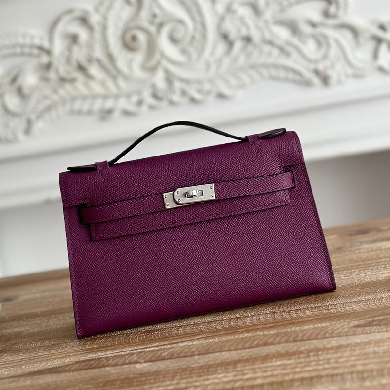 Hermes Kelly Pochette Epsom Leather Palladium Hardware In Purple