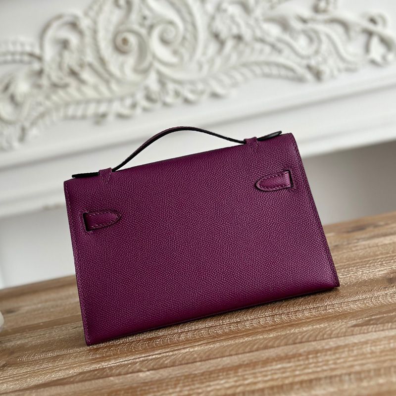 Hermes Kelly Pochette Epsom Leather Palladium Hardware In Purple