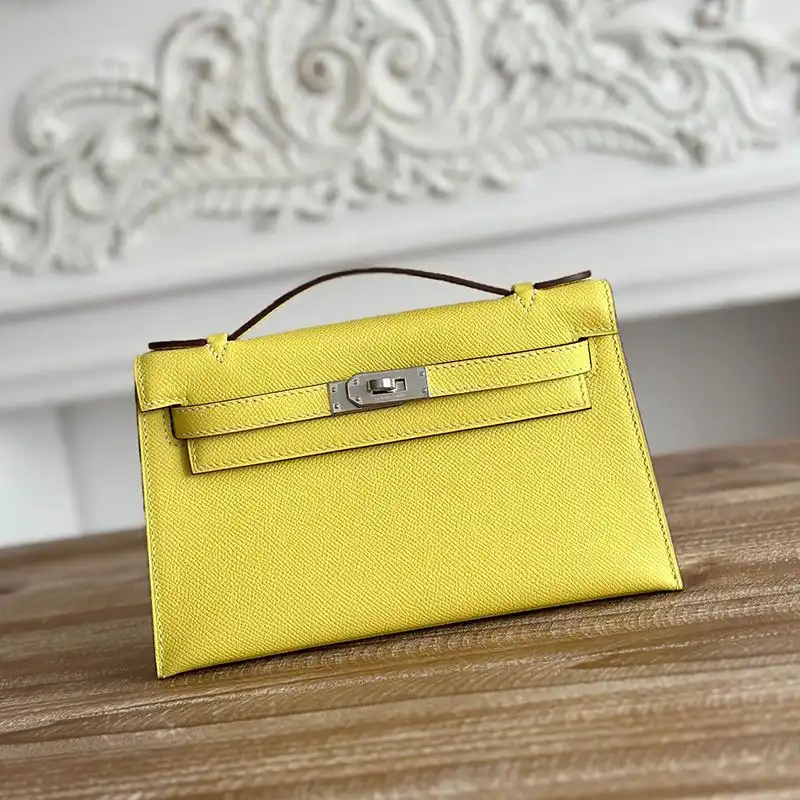 Hermes Kelly Pochette Epsom Leather Palladium Hardware In Yellow