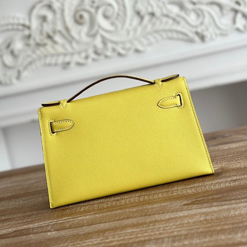 Hermes Kelly Pochette Epsom Leather Palladium Hardware In Yellow