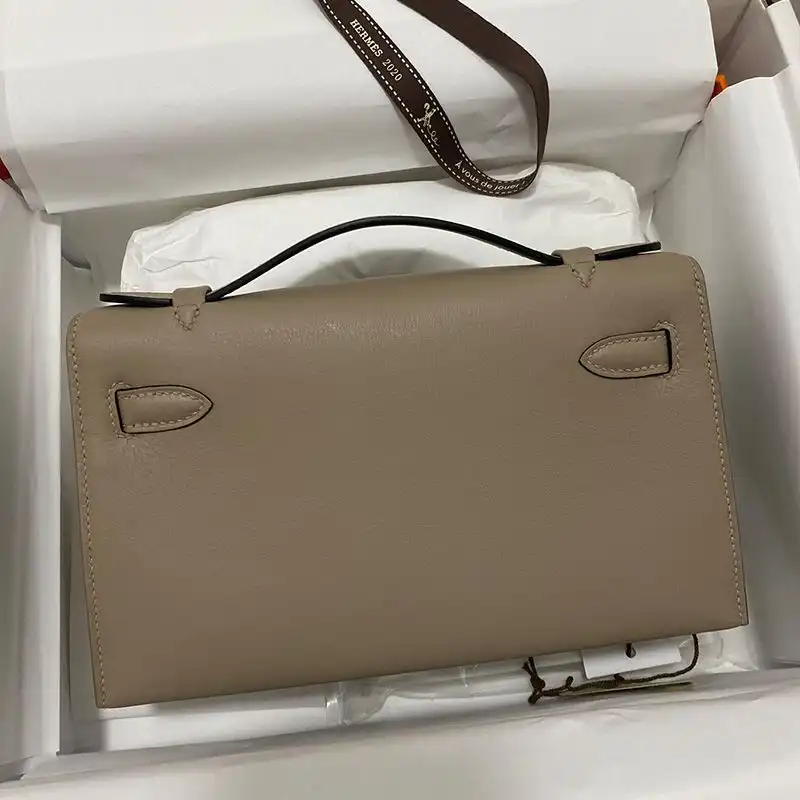 Affordable Hermes Kelly Pochette Swift Leather Palladium Hardware In Grey