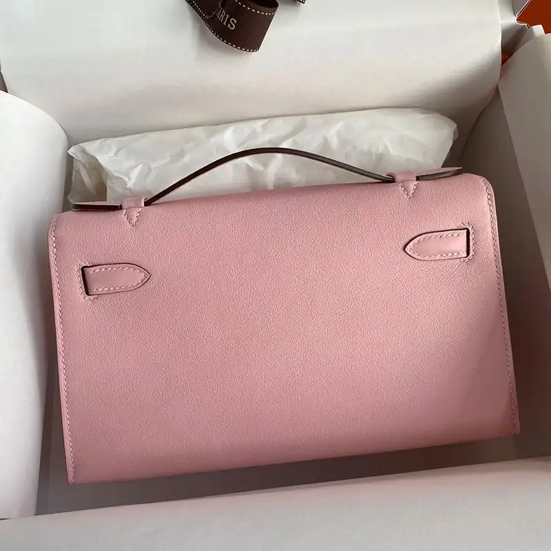 Affordable Hermes Kelly Pochette Swift Leather Palladium Hardware In Pink