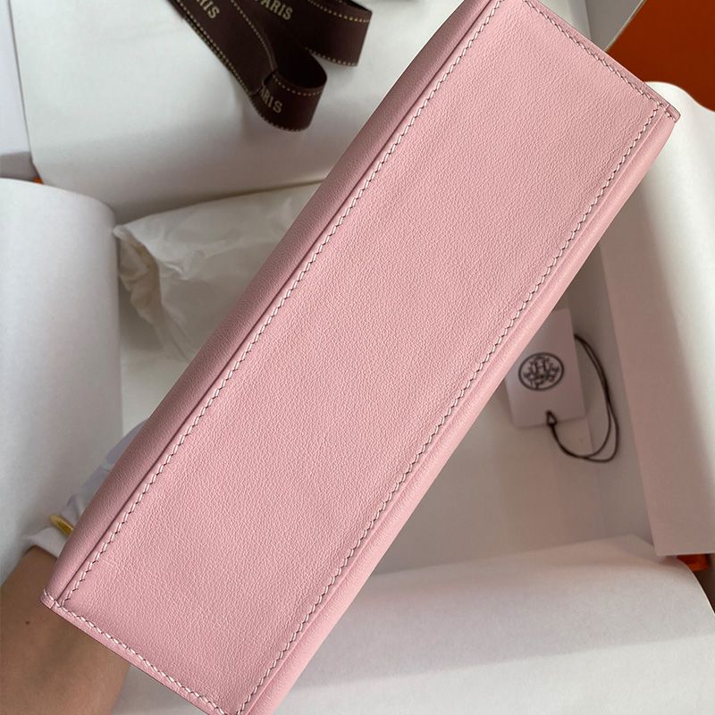 Hermes Kelly Pochette Swift Leather Palladium Hardware In Pink