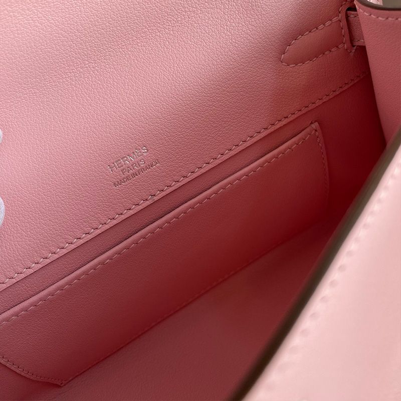 Hermes Kelly Pochette Swift Leather Palladium Hardware In Pink