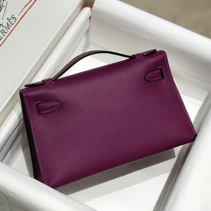 Hermes Kelly Pochette Swift Leather Palladium Hardware In Purple