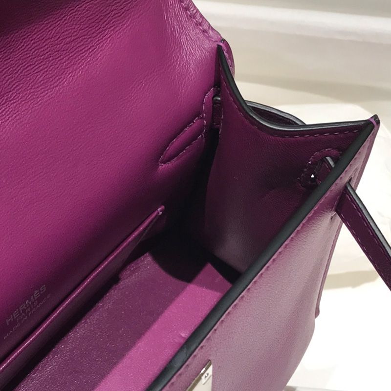 Hermes Kelly Pochette Swift Leather Palladium Hardware In Purple