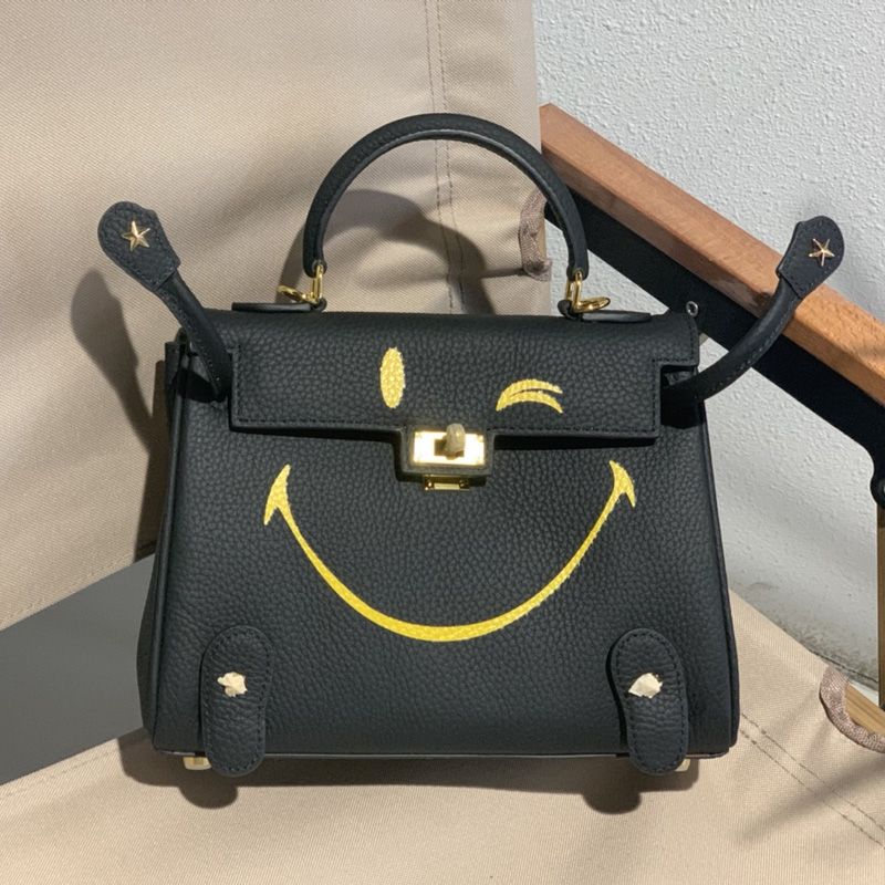 Hermes Kelly Bag with Smiling Print Togo Leather Gold Hardware In Black