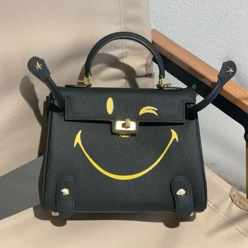 Affordable Hermes Kelly Bag with Smiling Print Togo Leather Gold Hardware In Black