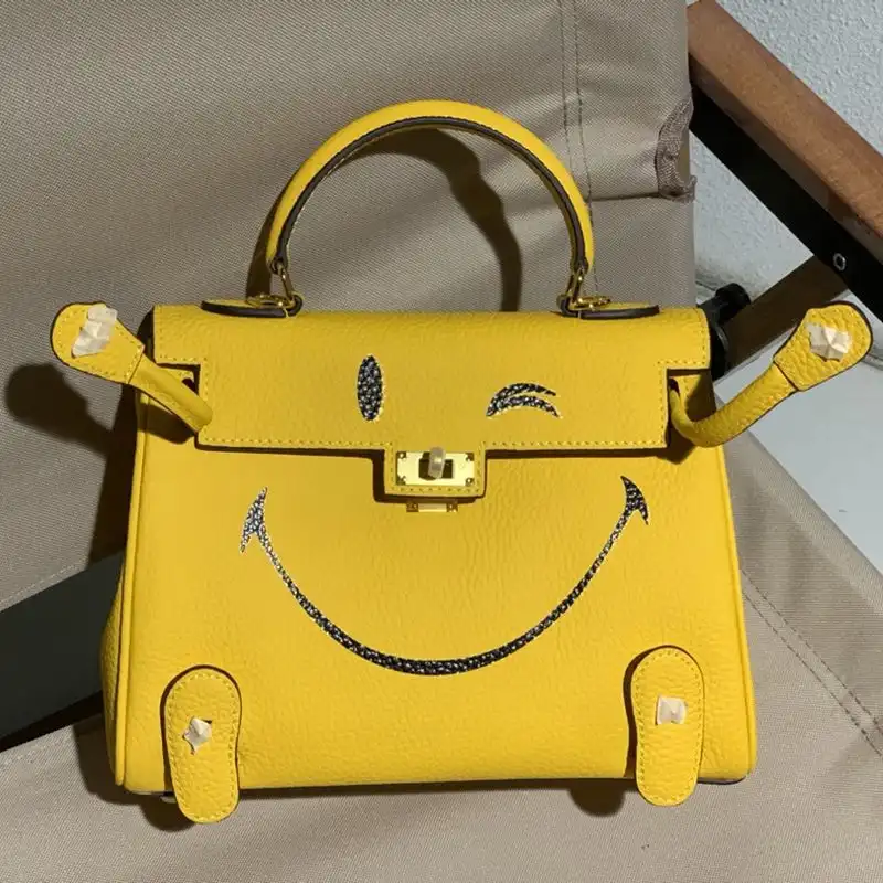 Cheap Hermes Kelly Bag with Smiling Print Togo Leather Gold Hardware In Yellow