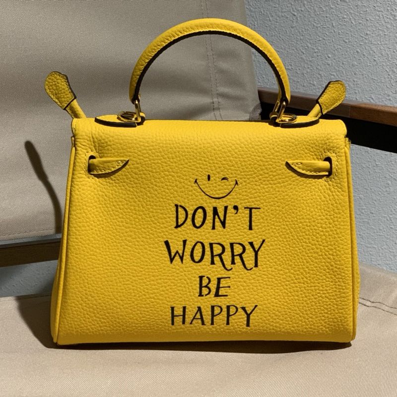 Hermes Kelly Bag with Smiling Print Togo Leather Gold Hardware In Yellow