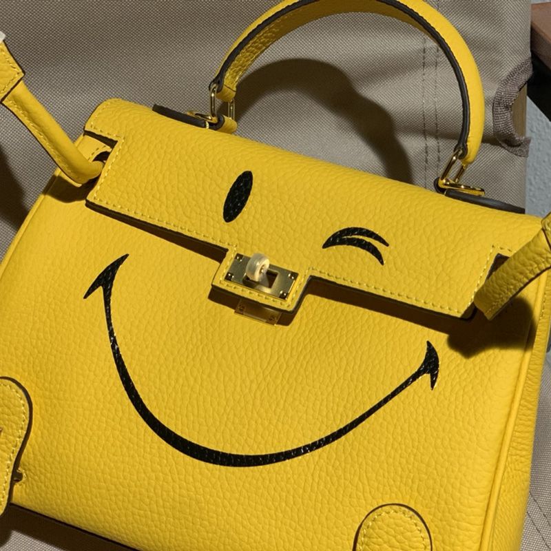 Hermes Kelly Bag with Smiling Print Togo Leather Gold Hardware In Yellow