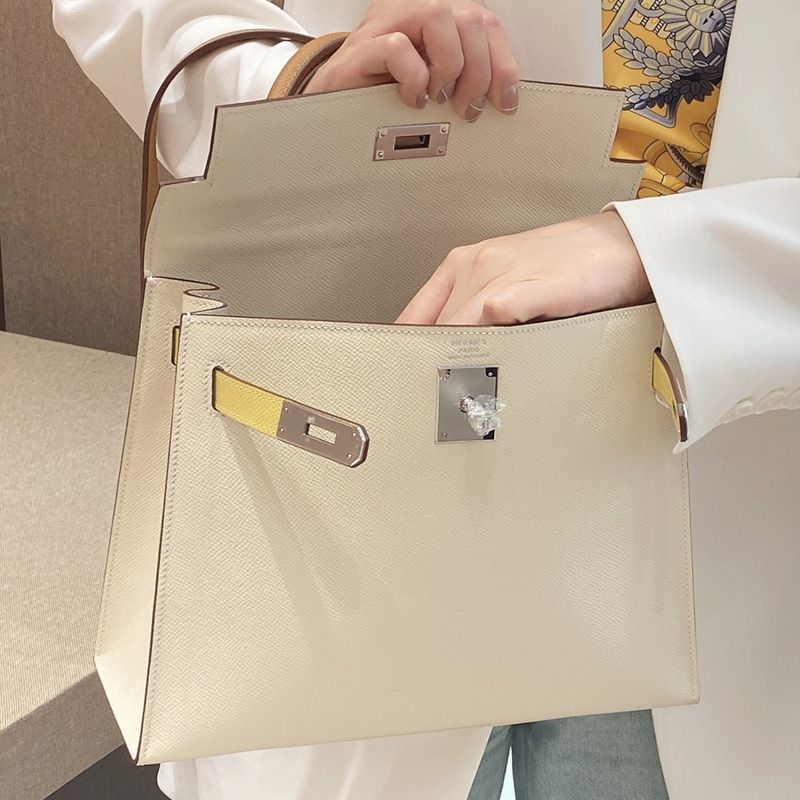 Hermes Kelly Bag Tricolor Epsom Leather Palladium Hardware In Beige