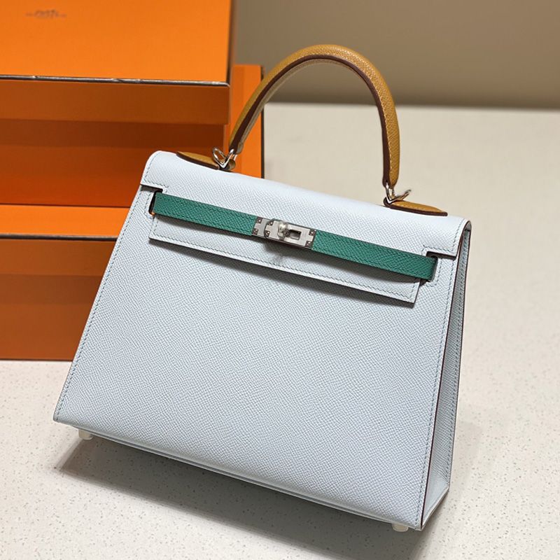 Hermes Kelly Bag Tricolor Epsom Leather Palladium Hardware In Sky Blue