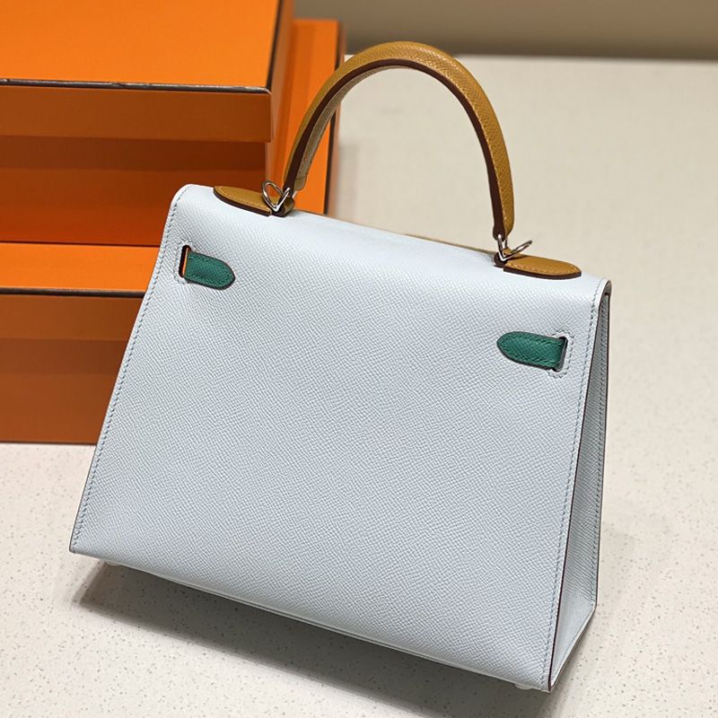 Hermes Kelly Bag Tricolor Epsom Leather Palladium Hardware In Sky Blue