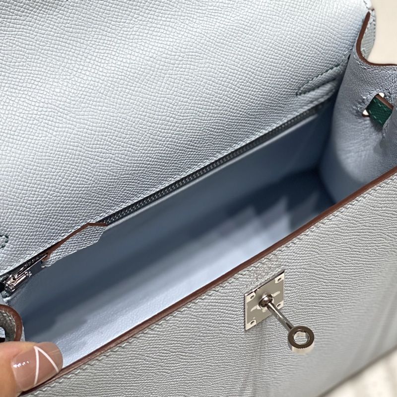 Hermes Kelly Bag Tricolor Epsom Leather Palladium Hardware In Sky Blue