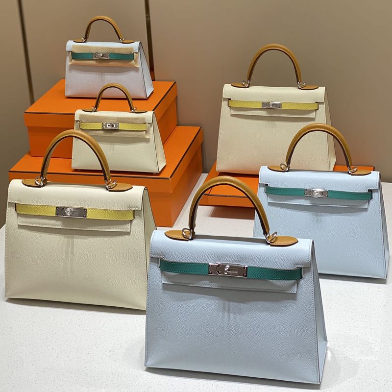 Hermes Kelly Bag Tricolor Epsom Leather Palladium Hardware In Sky Blue