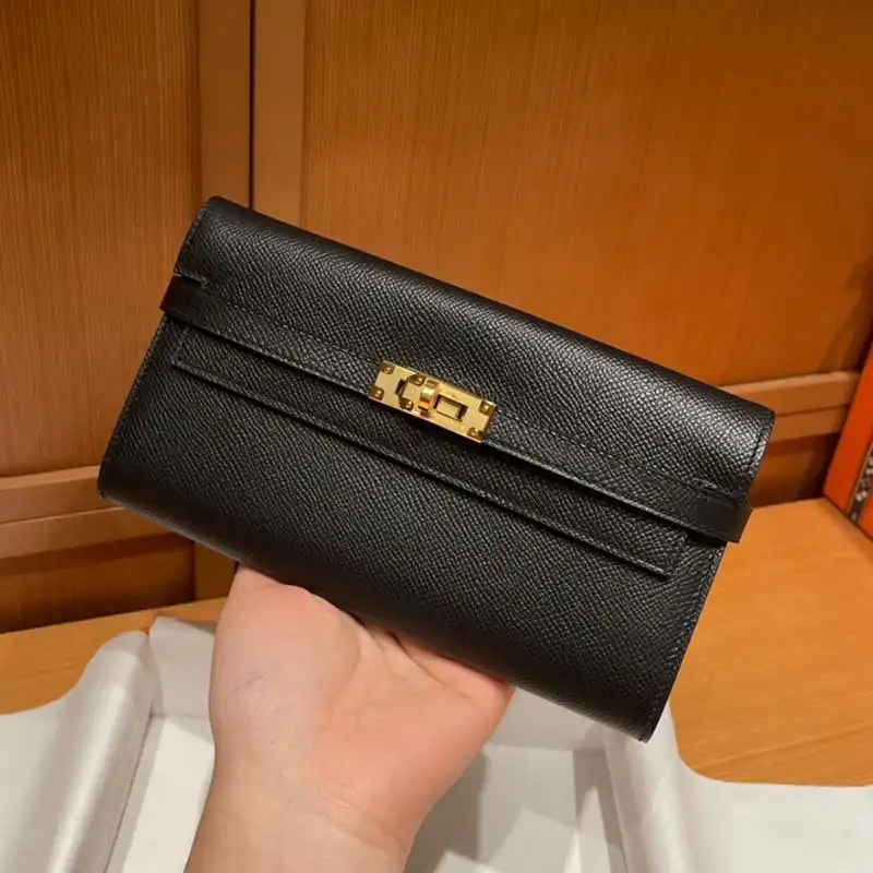 Hermes Kelly Wallet Epsom Leather Gold Hardware In Black