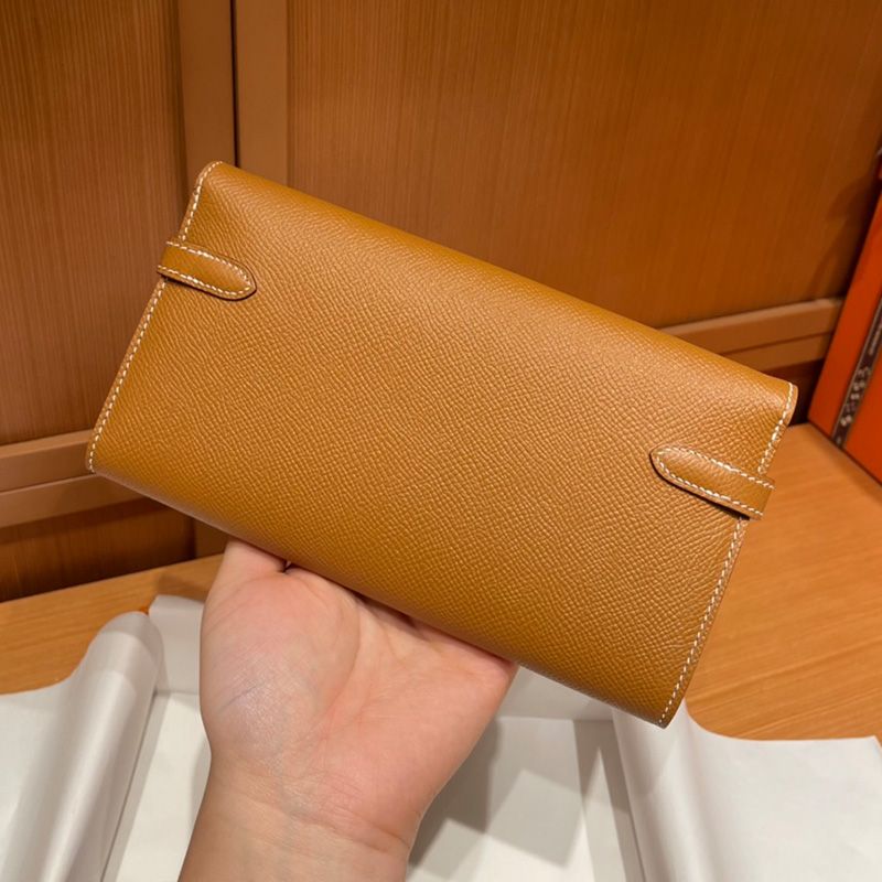 Hermes Kelly Wallet Epsom Leather Gold Hardware In Brown