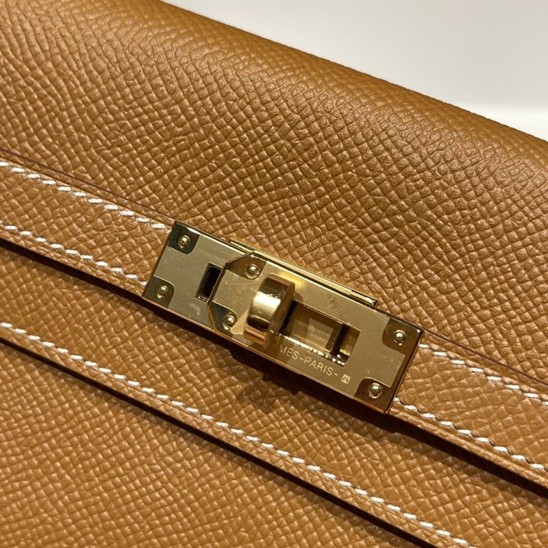 Hermes Kelly Wallet Epsom Leather Gold Hardware In Brown