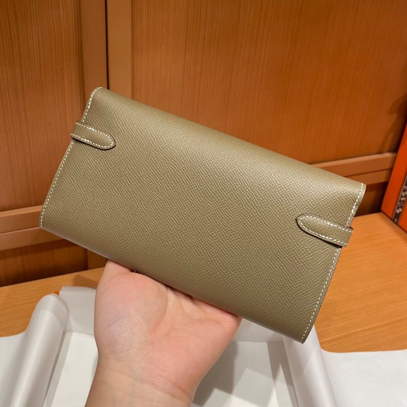 Hermes Kelly Wallet Epsom Leather Gold Hardware In Khaki