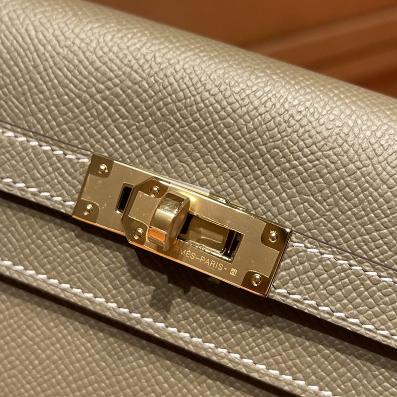 Hermes Kelly Wallet Epsom Leather Gold Hardware In Khaki