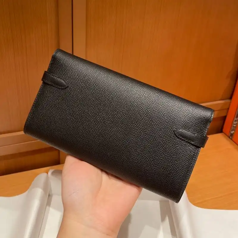 Affordable Hermes Kelly Wallet Epsom Leather Palladium Hardware In Black