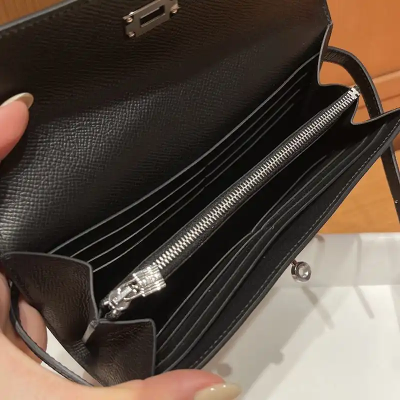 Affordable Hermes Kelly Wallet Epsom Leather Palladium Hardware In Black