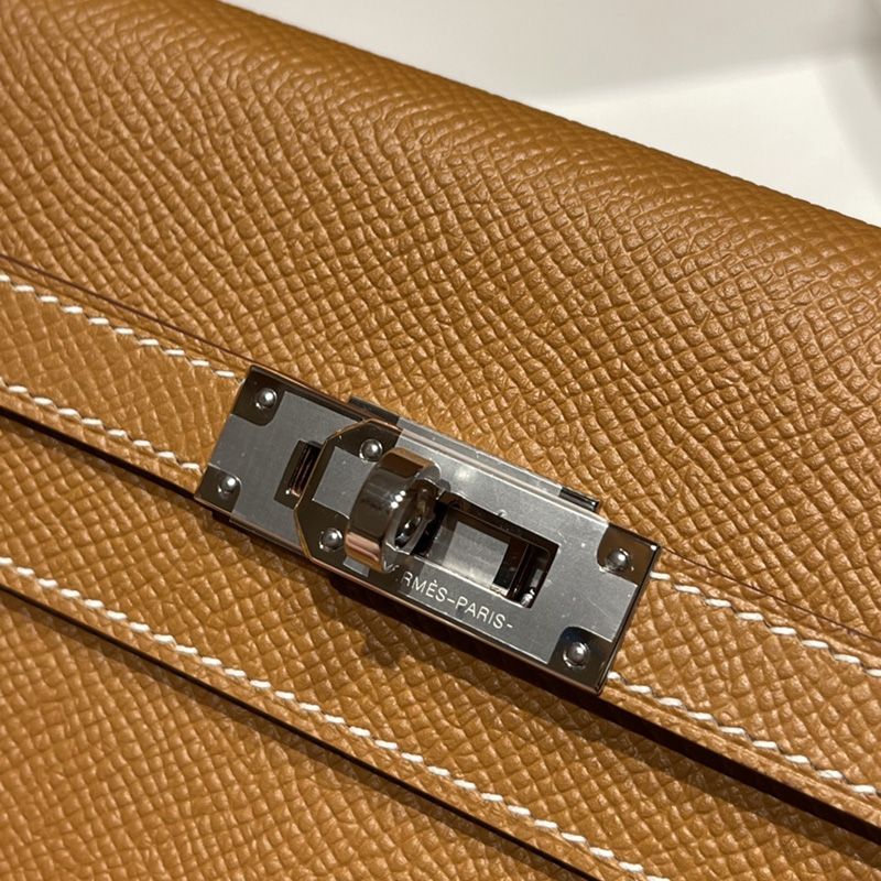 Hermes Kelly Wallet Epsom Leather Palladium Hardware In Brown