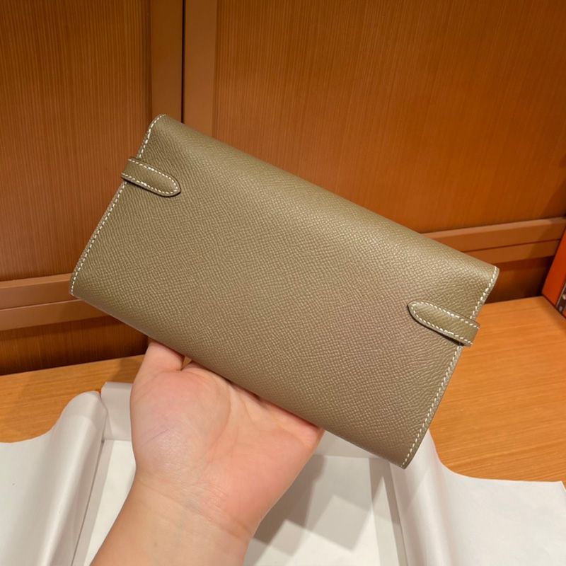 Hermes Kelly Wallet Epsom Leather Palladium Hardware In Khaki