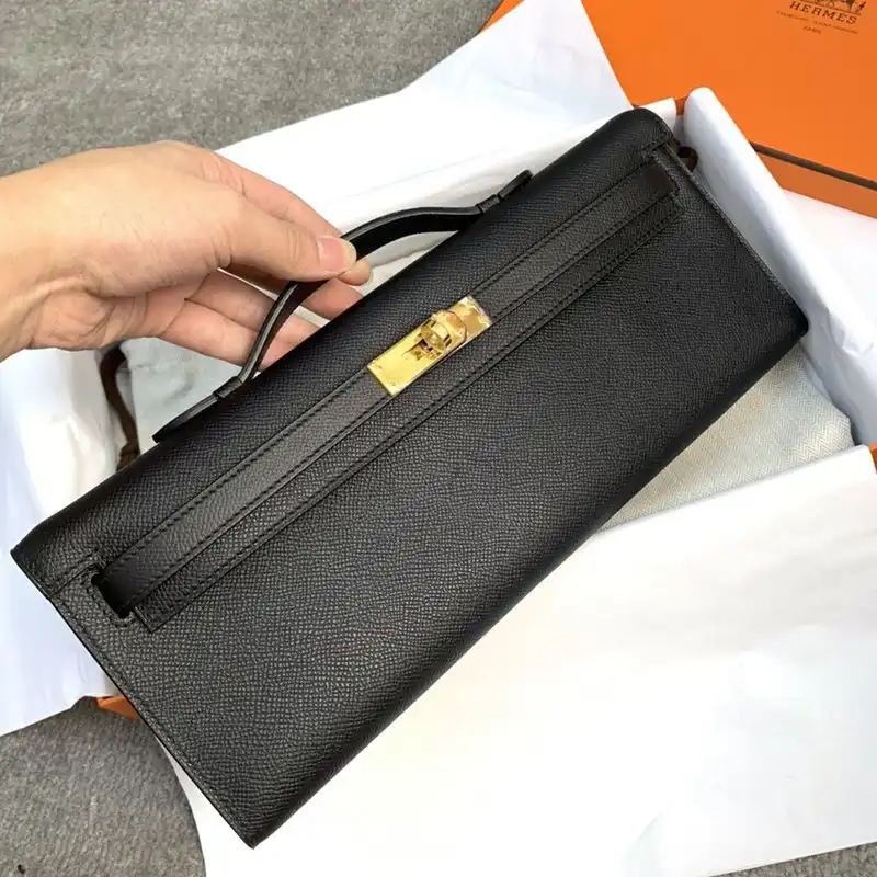 Hermes Kelly Cut Clutch Epsom Leather Gold Hardware In Black