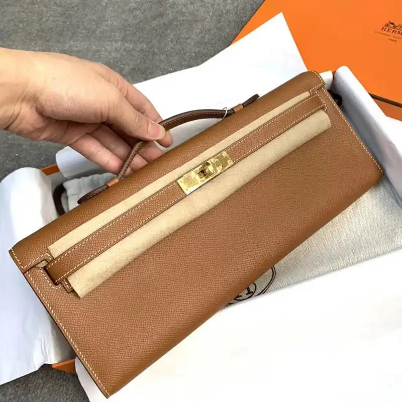 Hermes Kelly Cut Clutch Epsom Leather Gold Hardware In Brown