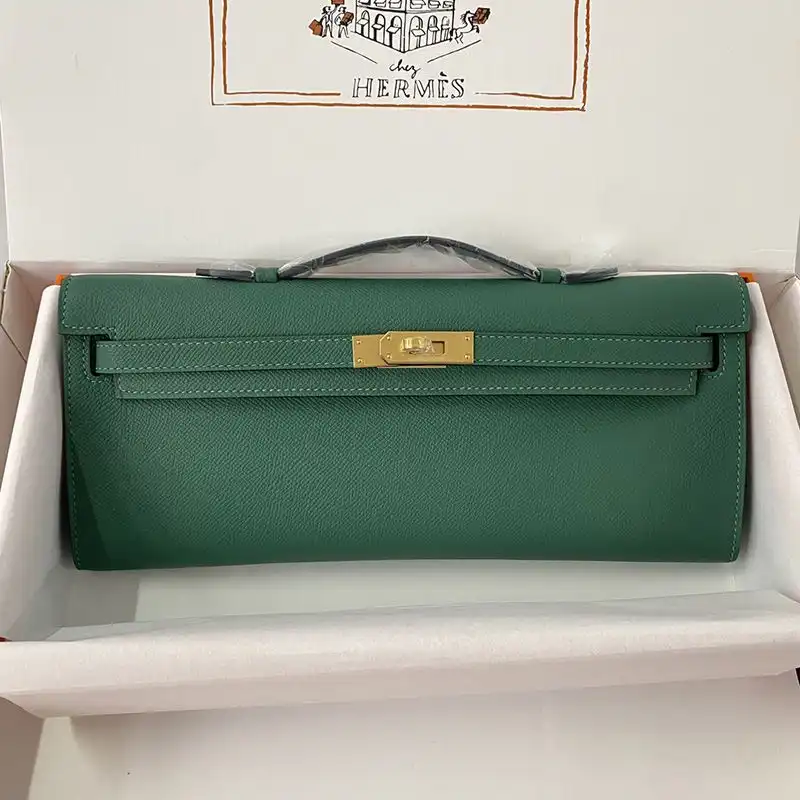 Affordable Hermes Kelly Cut Clutch Epsom Leather Gold Hardware In Green