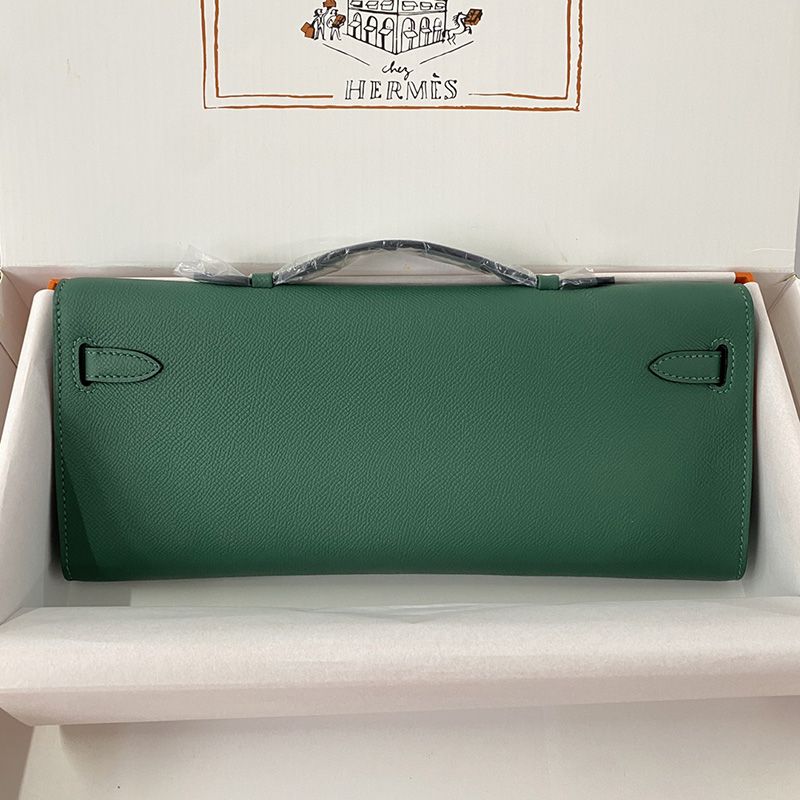 Hermes Kelly Cut Clutch Epsom Leather Gold Hardware In Green