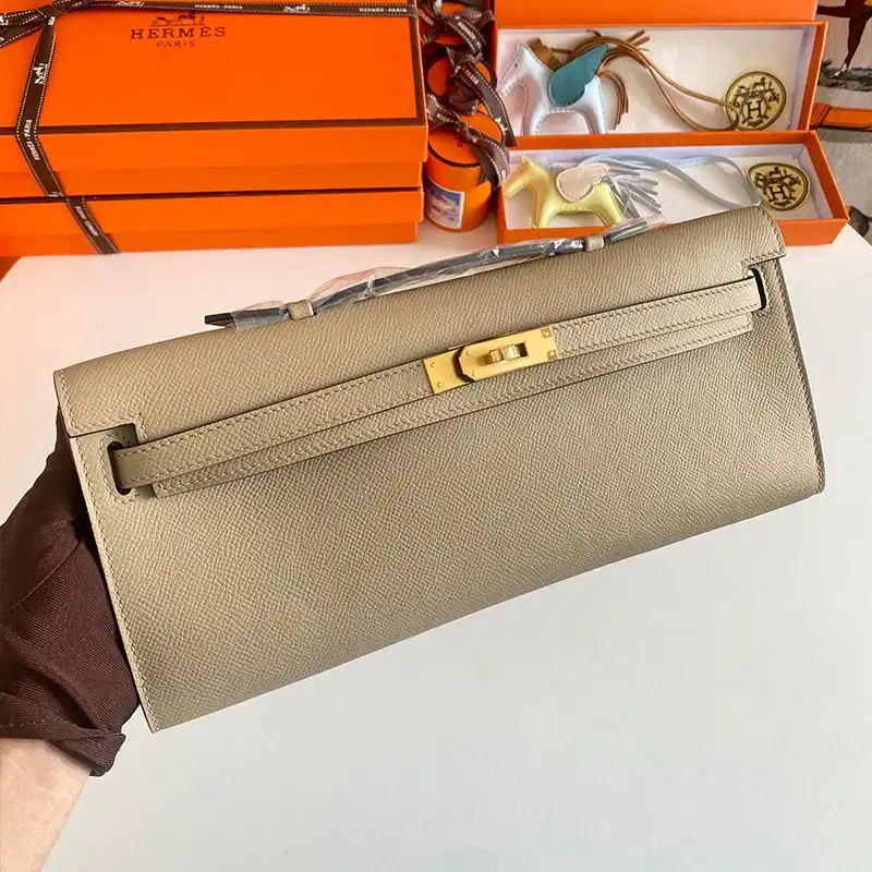 Hermes Kelly Cut Clutch Epsom Leather Gold Hardware In Grey