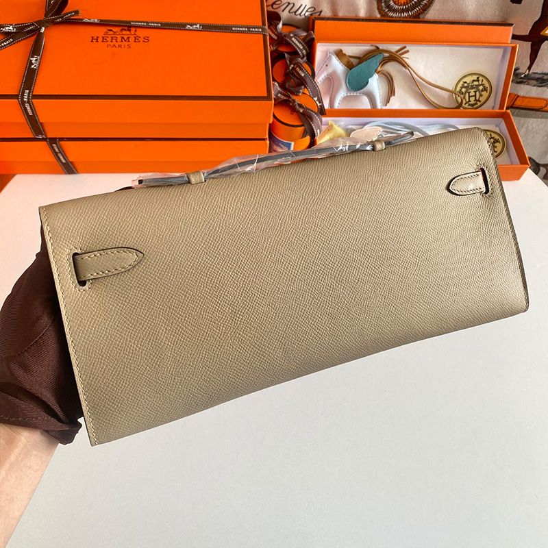 Hermes Kelly Cut Clutch Epsom Leather Gold Hardware In Grey