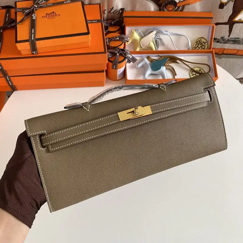 Hermes Kelly Cut Clutch Epsom Leather Gold Hardware In Khaki