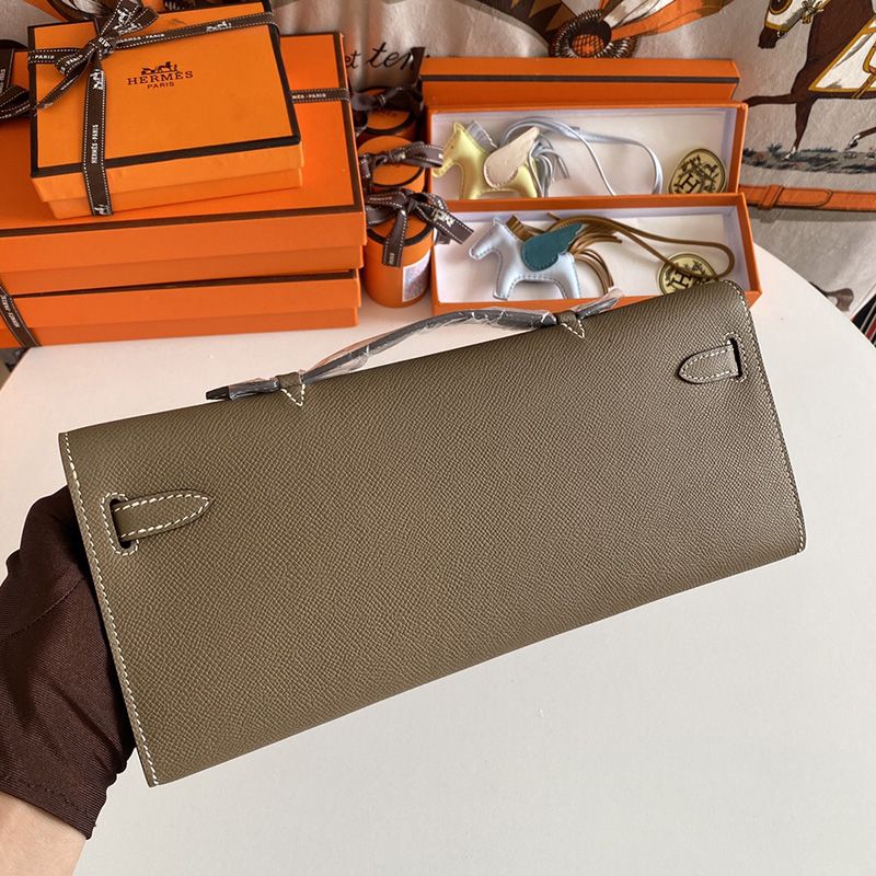 Hermes Kelly Cut Clutch Epsom Leather Gold Hardware In Khaki