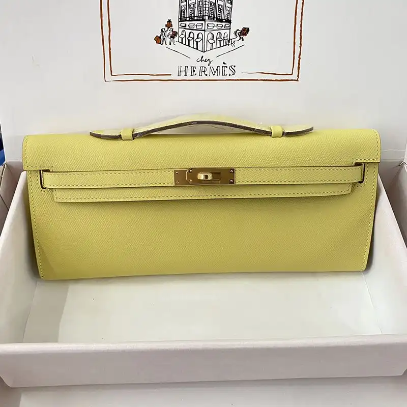 Cheap Hermes Kelly Cut Clutch Epsom Leather Gold Hardware In Lemon