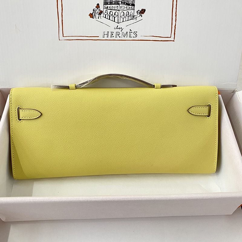 Hermes Kelly Cut Clutch Epsom Leather Gold Hardware In Lemon