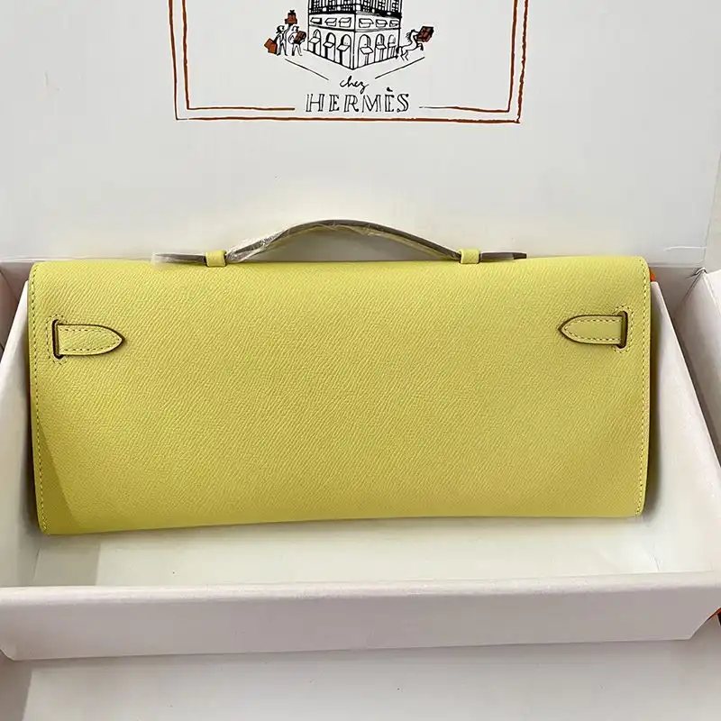 Cheap Hermes Kelly Cut Clutch Epsom Leather Gold Hardware In Lemon