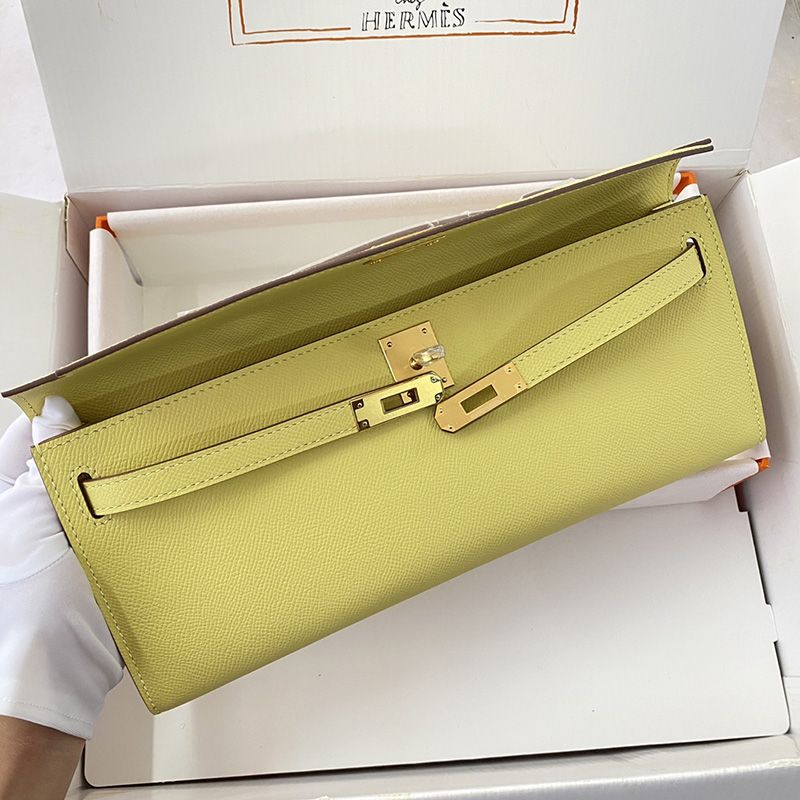 Hermes Kelly Cut Clutch Epsom Leather Gold Hardware In Lemon